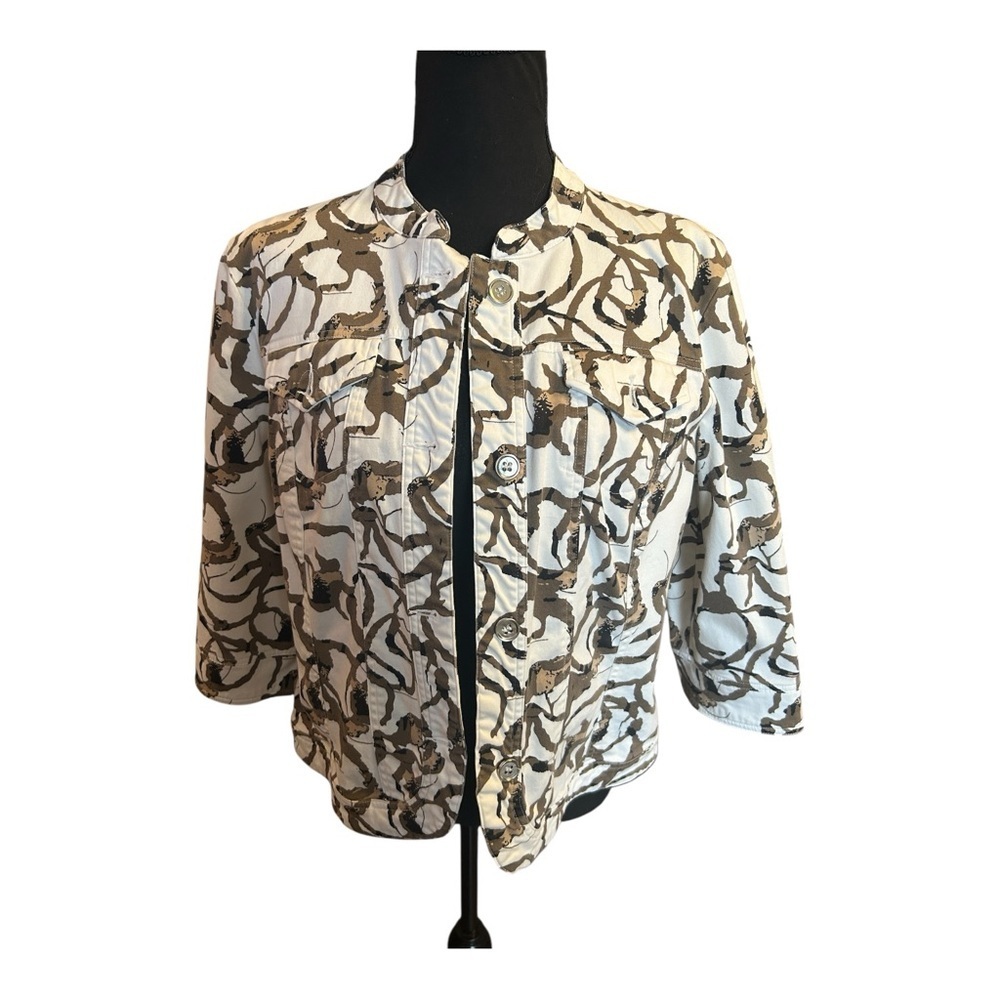 Tribal Studio Women Jacket Blazer Cream Olive Green 3/4  Sleeve Size Large